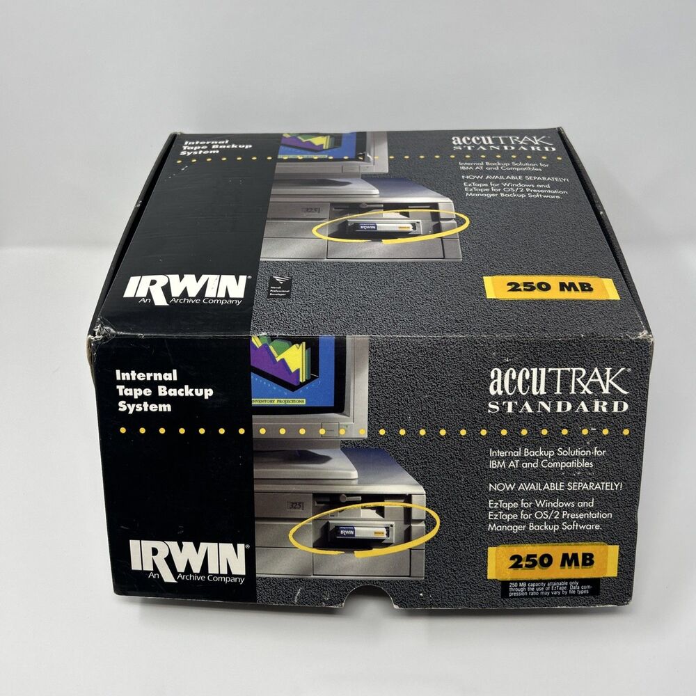 IRWIN Accutrak Standard Internal Tape Backup System 250 Original Box & Manuals